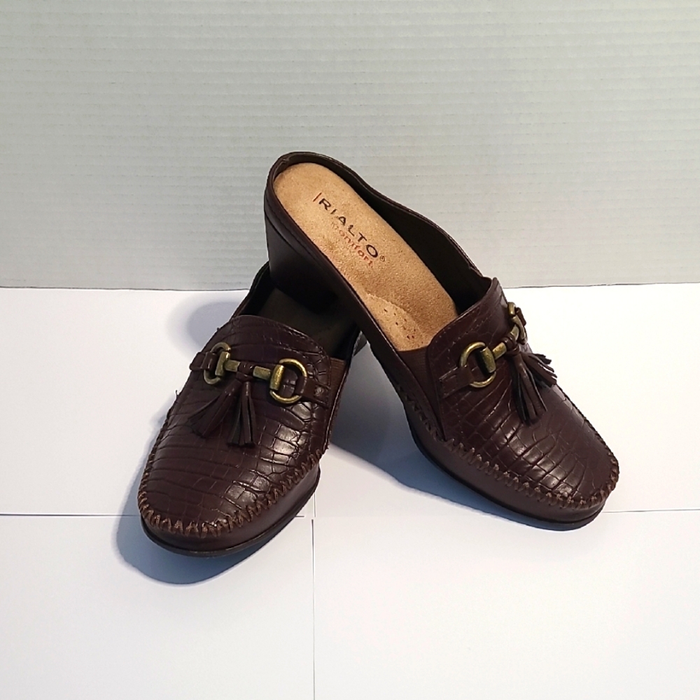 Rialto Comfort Dark Brown Tassel Mules Size 8.5 Women's